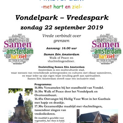Samen ÉÉN Amsterdam organiseert Walk of Peace op 22 september