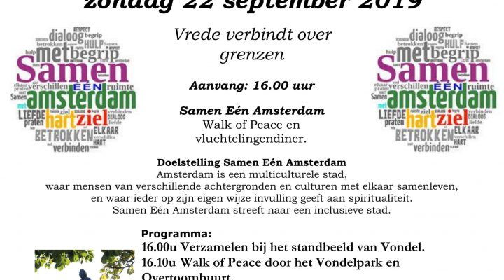 Samen ÉÉN Amsterdam organiseert Walk of Peace op 22 september
